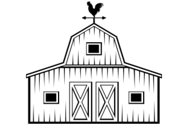 A Simple Drawing of a Barn with a Rooster on Top