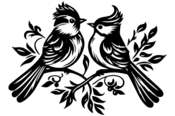 Elegant Illustration of Two Birds in a Flowery Branch