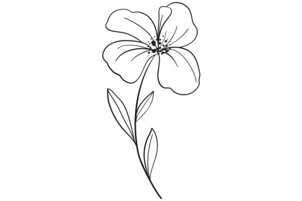 Line Drawing of a Flower and Leaf