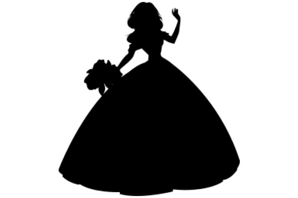 Silhouette of a Cinderella-like Figure with a Bouquet