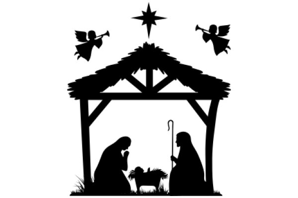 Silhouette of a Nativity Scene with Angels and a Star