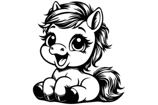 Adorable Cartoon Horse with Big Eyes and a Smile