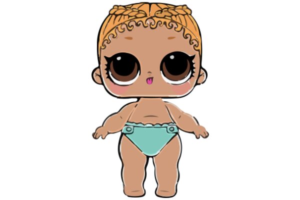 Adorable Cartoon Character: A Blonde-Haired Doll with a Blue Swimsuit