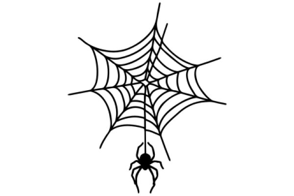 A Simple Line Drawing of a Spider and Its Web