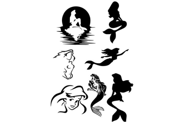 A Collection of Silhouette Characters: Mermaids, Women, and Creatures