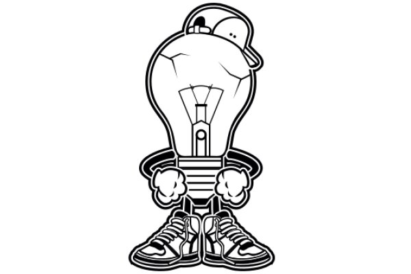 A Playful Illustration of a Lightbulb Character with Shoes and a Helmet