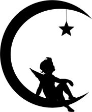 Silhouette of a Child on a Crescent Moon, with a Star Above