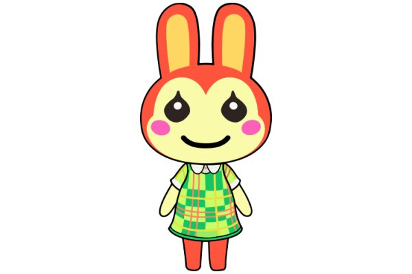 A Friendly Cartoon Bunny in a Checkered Dress