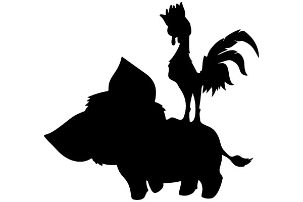 Silhouette of a Rooster Riding a Pig