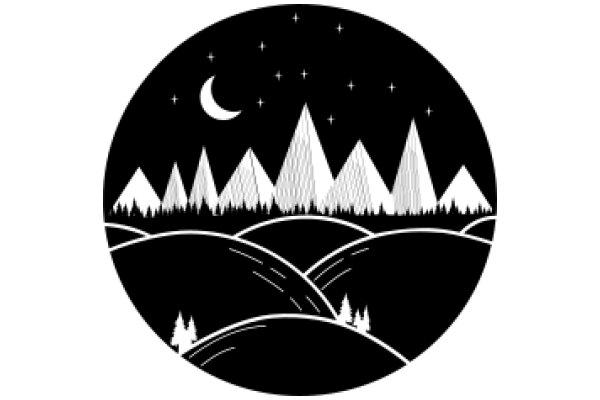 Moonlit Mountain Silhouette with Stars and Trees