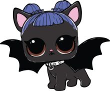 Adorable Cartoon Cat with Purple Hair and Bat Wings