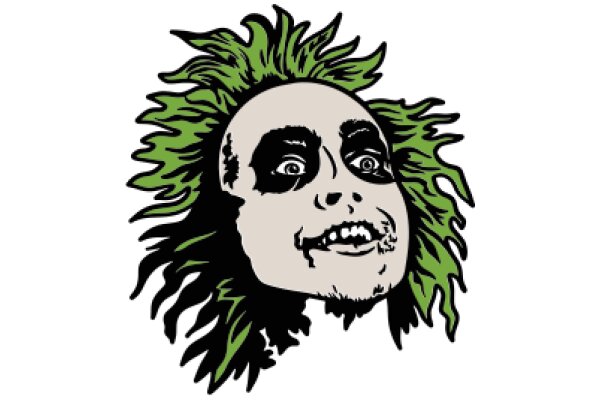 Stylized Character with Green Hair and Black Face, Expressing Surprise or Shock