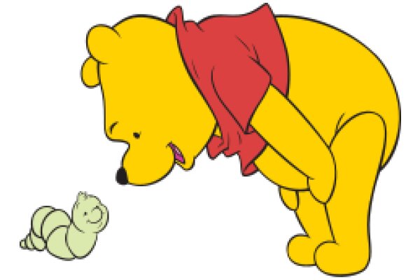 A Playful Interaction: A Cartoon Bear and a Caterpillar