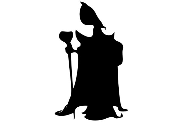 Silhouette of a Figure with a Staff and a Helmet