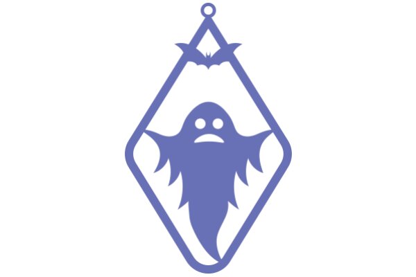 A Purple Emblem with a Ghostly Figure and a Bat