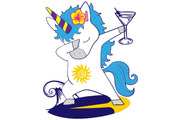 Whimsical Unicorn with a Martini and a Flower Crown