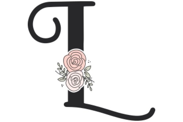 Stylized Letter 'T' with Pink Roses and Green Leaves