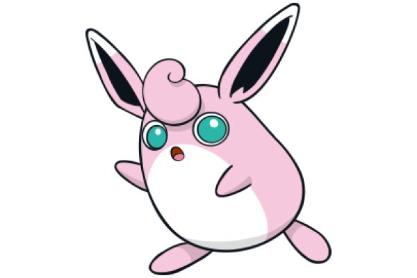 Adorable Pink and White Cartoon Bunny with Big Eyes and Floppy Ears