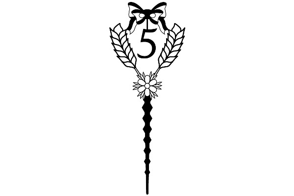 Stylized Number Five with a Bow and Flower Design