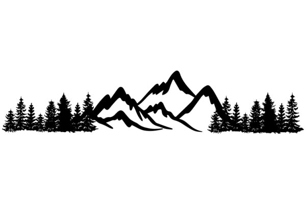 Silhouette of Mountains and Trees against a White Background