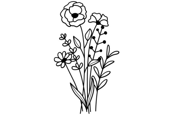 Floral Illustration: A Delicate Arrangement of Flowers and Plants