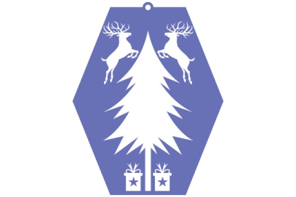 A Purple Christmas Tree with a Deer Silhouette and Gifts