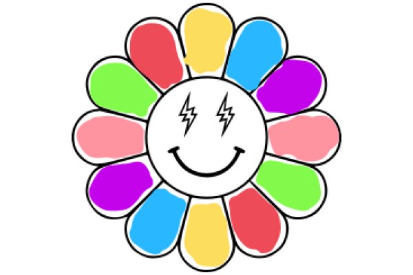 A Colorful Smiley Flower with a Lightning Bolt