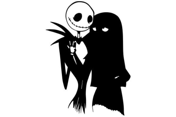 A Silhouette of a Jack Skellington Figure Hugging a Woman