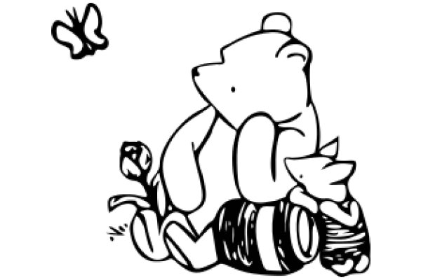 A Whimsical Scene of a Bear and a Butterfly