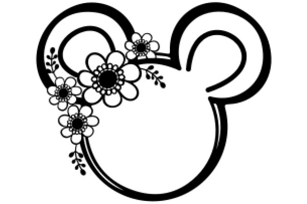 Whimsical Mickey Mouse Ear Logo with Flower Accents