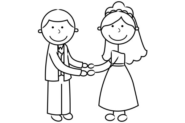 A Simple Line Drawing of a Man and a Woman Holding Hands