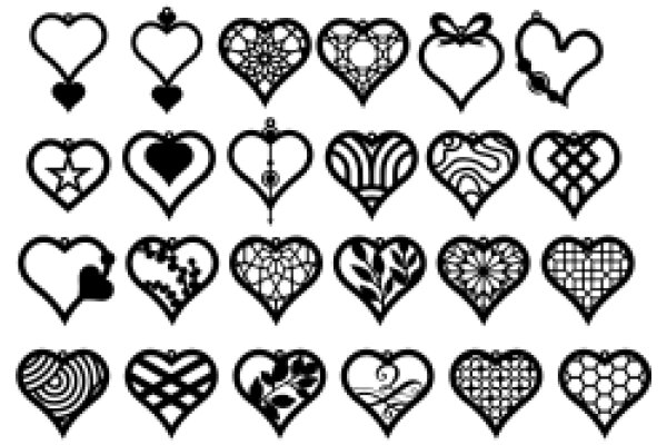 A Collection of 24 Heart-Shaped Symbols, Each with a Unique Design