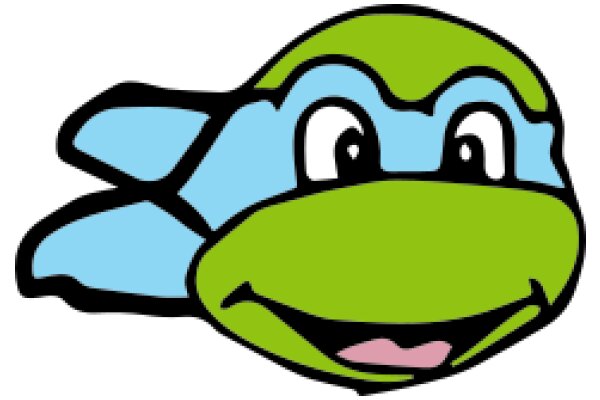 Vibrant Cartoon Character: A Friendly, Green, and Blue Turtle with a Smile