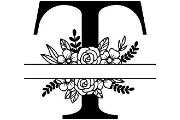 Monochrome Floral Design with a Letter 'T'