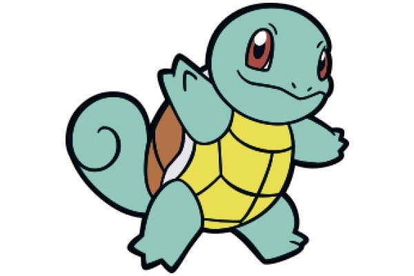 Charming Cartoon Character: A Friendly Blue Turtle with a Yellow Shell