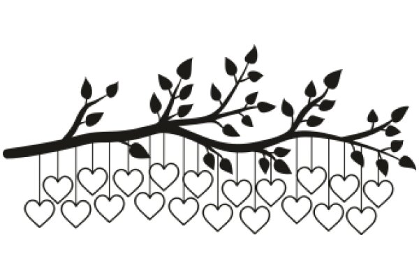 Silhouette of a Tree with Heart-Shaped Leaves and a Branch of Heart-Shaped Leaves