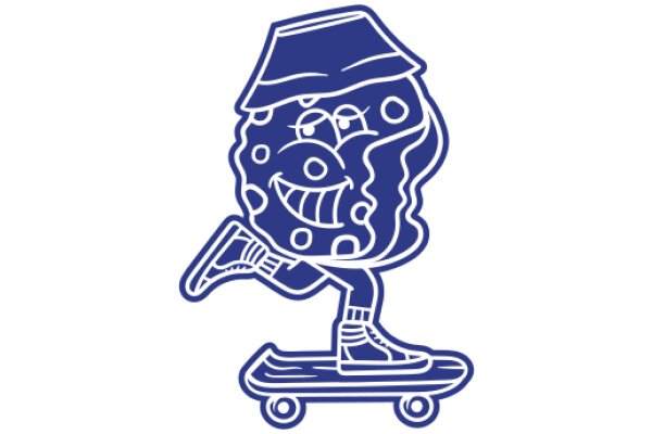 Whimsical Blue Line Drawing of a Skateboarding Character