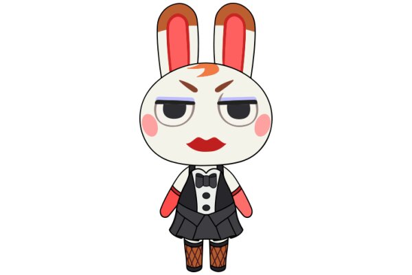 Stylish Cartoon Bunny with Red Ears and Pink Cheeks