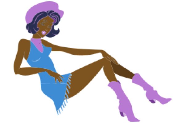 Stylish Animation: A Purple-Haired Woman in a Blue Dress and Purple Boots