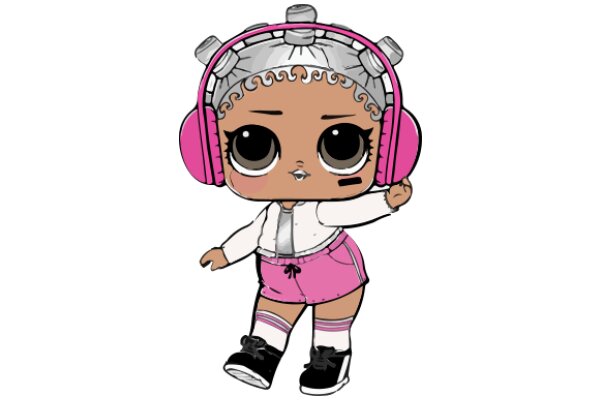 Stylish Anime-Inspired Character with Pink Headphones and Headband