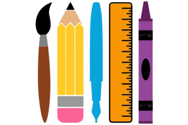 A Collection of Stationery Items: Pencil, Eraser, Ruler, Crayon, and Marker