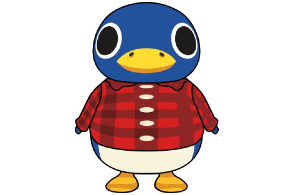 A Friendly Blue Bird with a Red Plaid Shirt and Yellow Feet