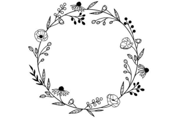 Floral Wreath with Vines and Flowers