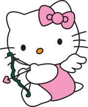 Cute Cartoon of Hello Kitty with a Bow and a Heart-Shaped Candy