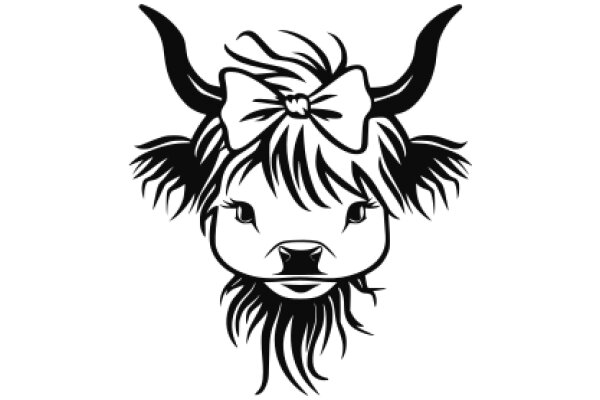 Stylized Illustration of a Bull with a Bow