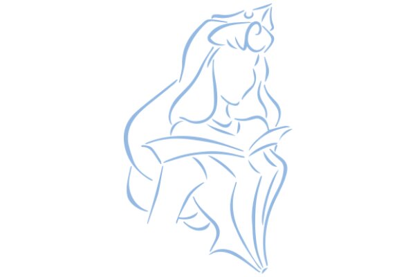 Stylized Blue Line Art of a Princess-like Character