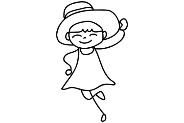 A Whimsical Line Drawing of a Girl with a Hat and a Smile