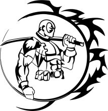 Black and White Illustration of a Muscular Hero with a Sword