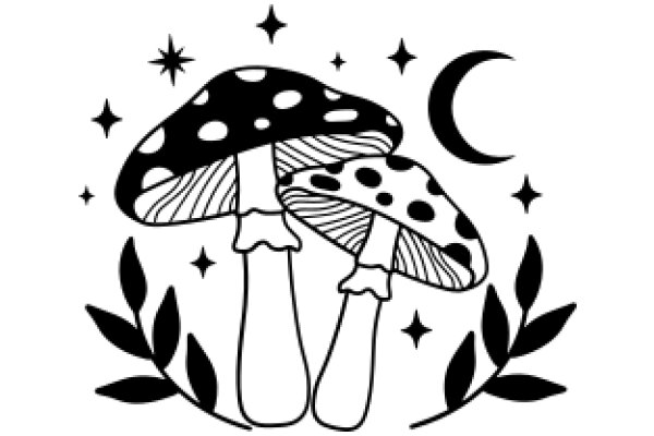 Whimsical Mushroom Illustration with Starry Night Sky