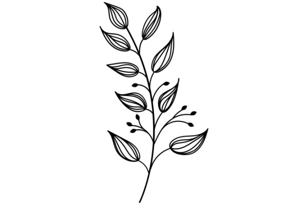 Stylized Line Drawing of a Plant with Leaves and Stems